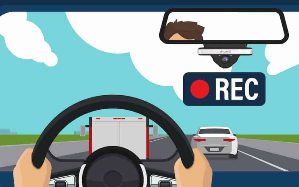 A dashcam recording the road from the driver's point of view.