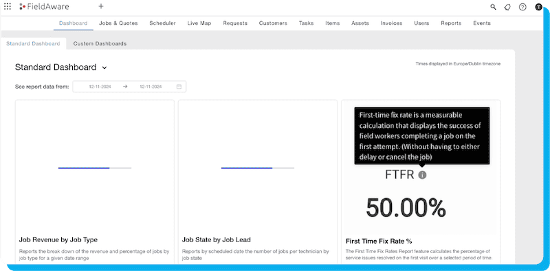 FieldAware First Time Fix Rate Dashboard