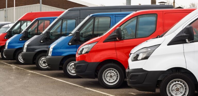 Line of White Red Blue Black Vans