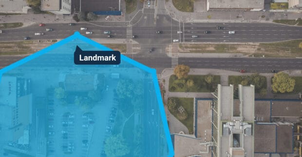 Landmark location highlighted on a digital fleet tracking map