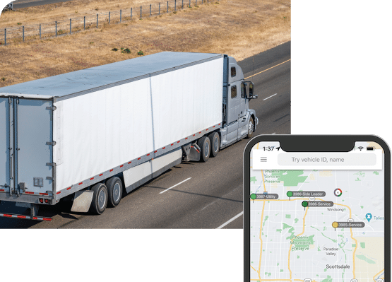 an 18 wheeler that is driving next to a vehicle tracker app